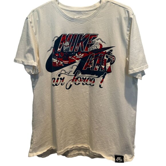 Nike Air Force Tee Shirt Large, Cotton White T-Shirt with Red Blue Graphics - Picture 1 of 5